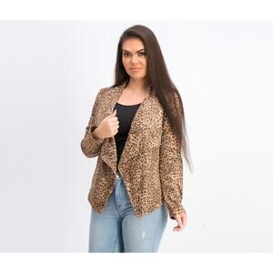 BB Dakota Leopard Animal Print Faux Suede Moto Open Front Jacket Size Small